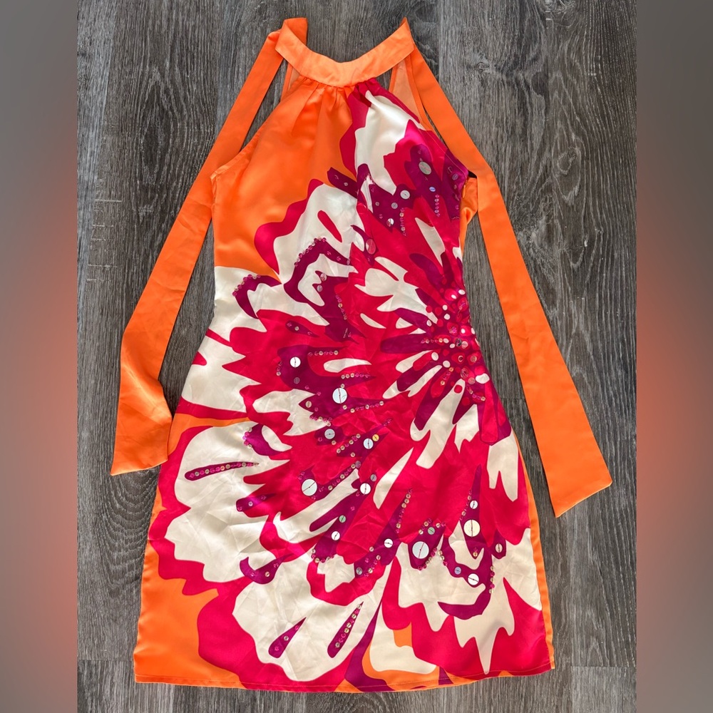 ASOS- Lipsy London-Orange Dress with Pink Ribbon Detail